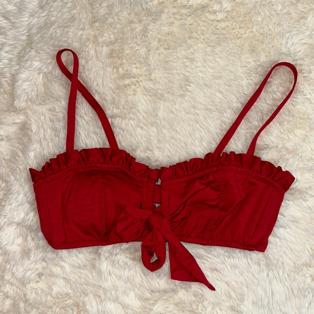 Betsey Johnson Red Ruffle Tie-Front Bikini Top